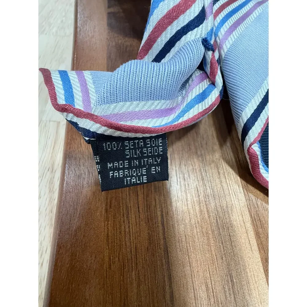 Canali Light Blue Striped Silk Tie with Navy, Pink and Burgundy Accents